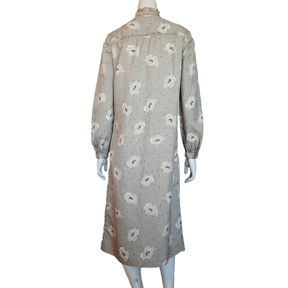 Vintage 70s Day Dress size Medium Edwardian Collar Midi Modest - Picture 7 of 9